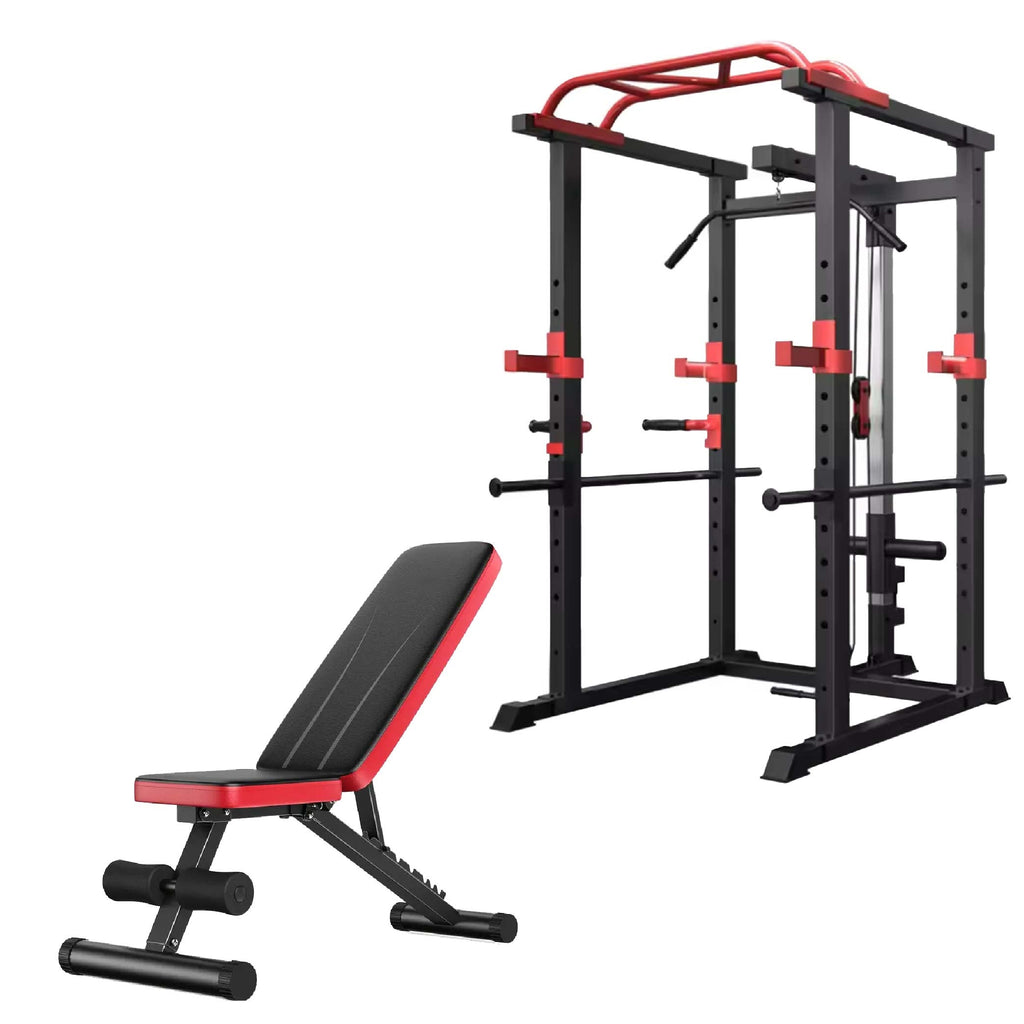 Multi-Function Power Cage with Adjustable Cable Pulley System | Heavy-Duty Steel Rack for Full-Body Strength Training | Ideal for Home Gyms