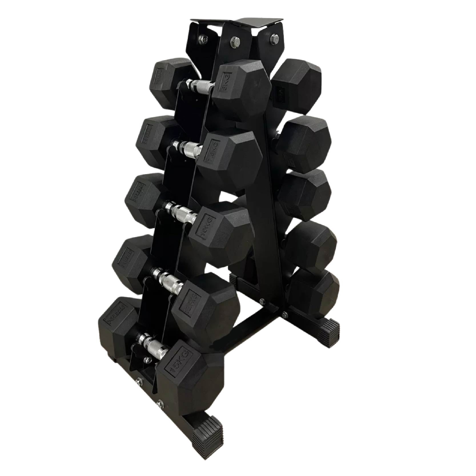 Hex Dumbbells 10–22.5kg Pair with A5 Rack