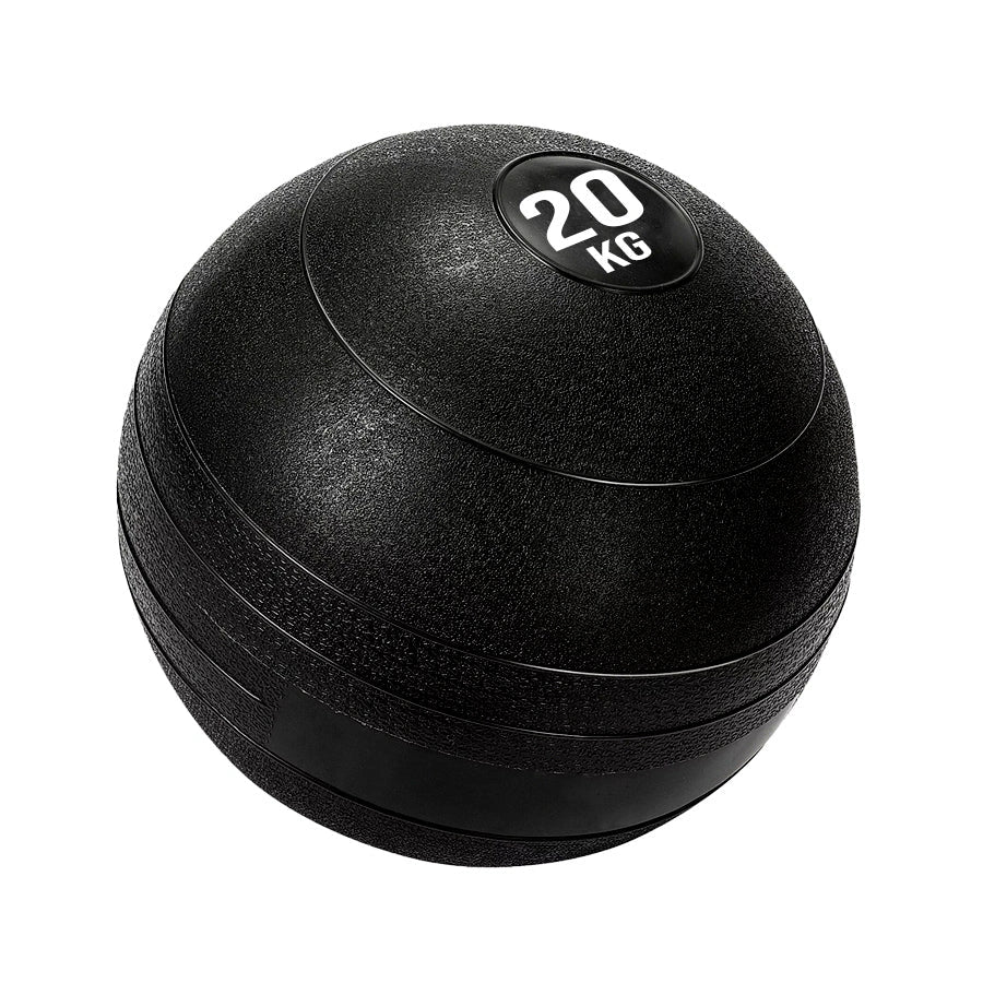 Black exercise ball with '20 KG' label on a white background