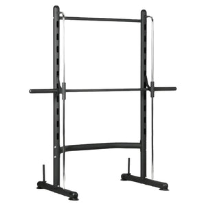 Black weightlifting rack on a white background