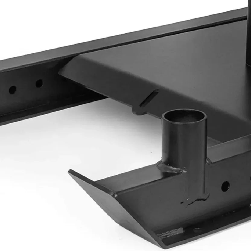Close-up of a black metal bracket on a white background