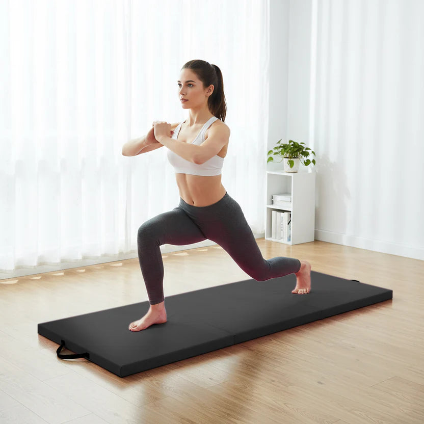 Tri-Fold Tumble Exercise Mat 6FT – Non Slip High Density Foam Padding, Thick Folding Gymnastics Crash Mat for Yoga Pilates Home Gym