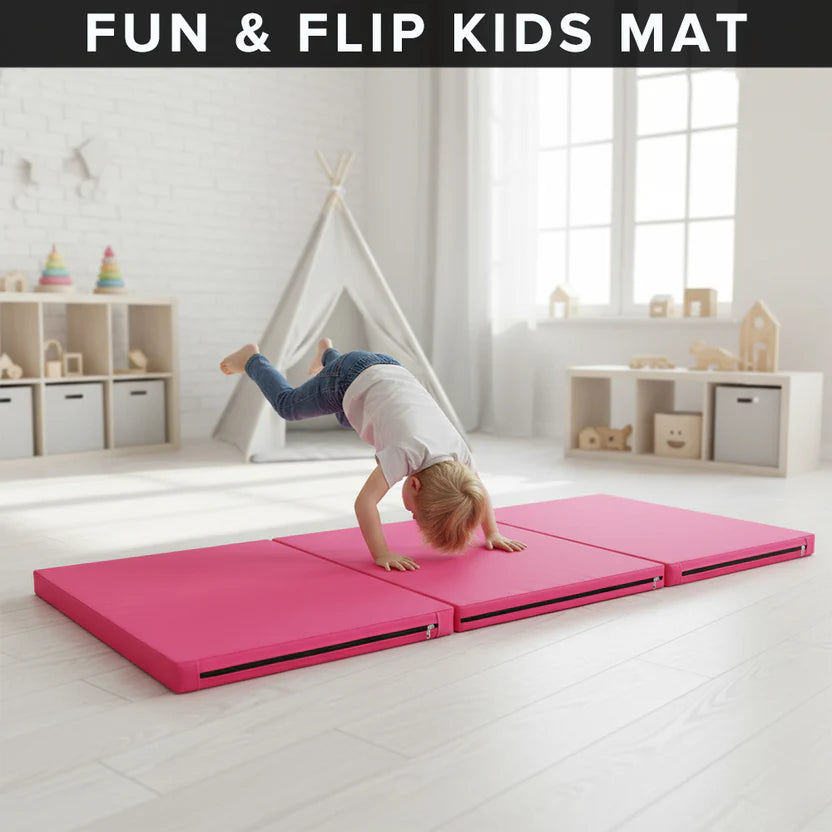 Tri-Fold Tumble Exercise Mat 6FT – Non Slip High Density Foam Padding, Thick Folding Gymnastics Crash Mat for Yoga Pilates Home Gym