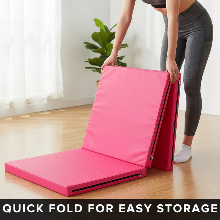 Tri-Fold Tumble Exercise Mat 6FT – Non Slip High Density Foam Padding, Thick Folding Gymnastics Crash Mat for Yoga Pilates Home Gym