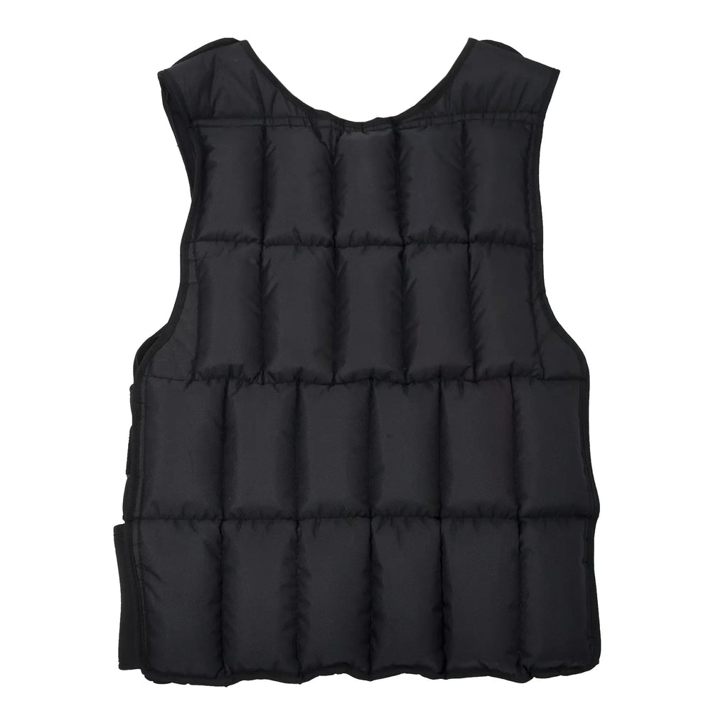 Black puffer vest on a white background