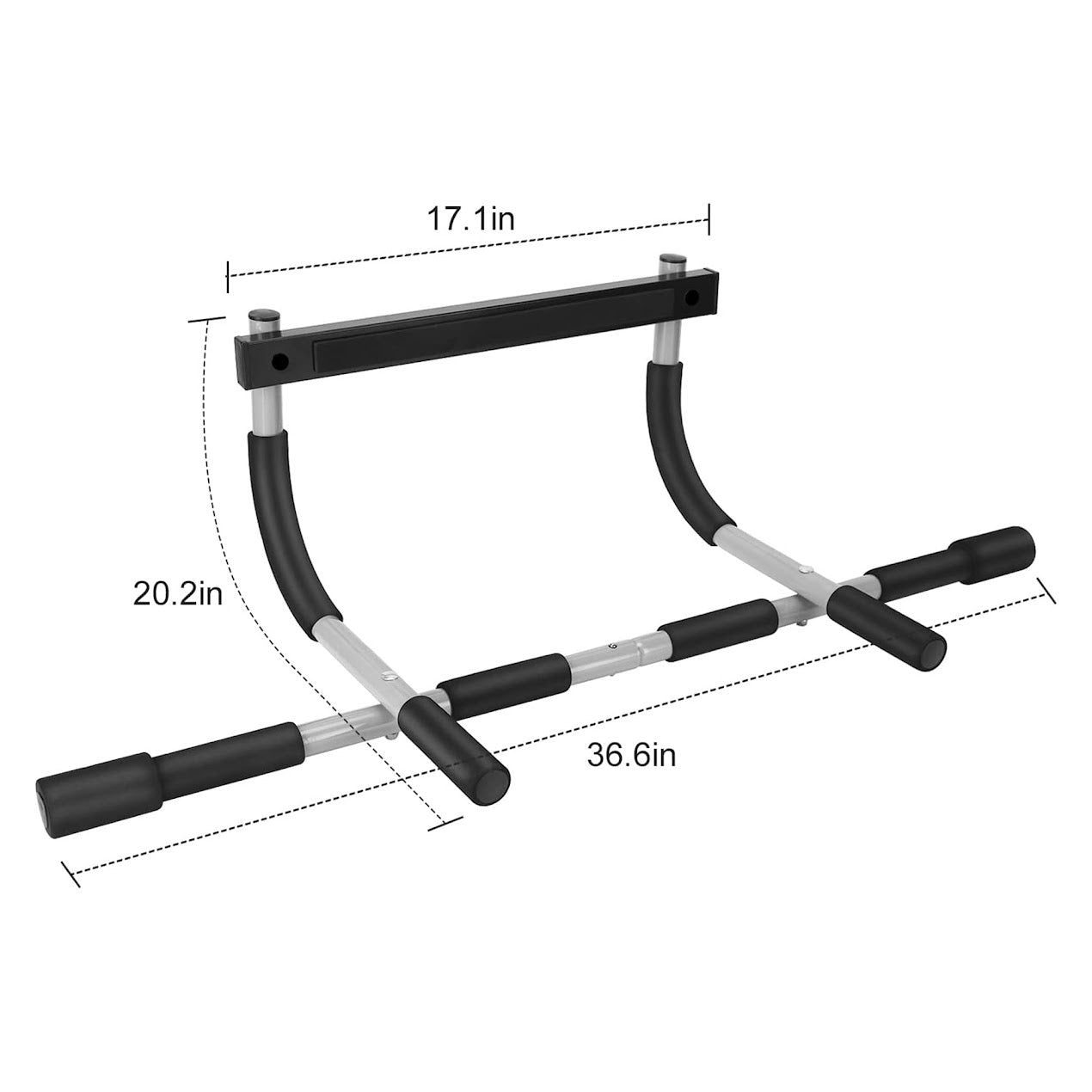 Home Gym Pull-Up & Chin-Up Bar | Foldable Heavy Duty Doorway Trainer with Padded Multi-Grip Handles | Fits 61–81 cm Frames | Black & Grey