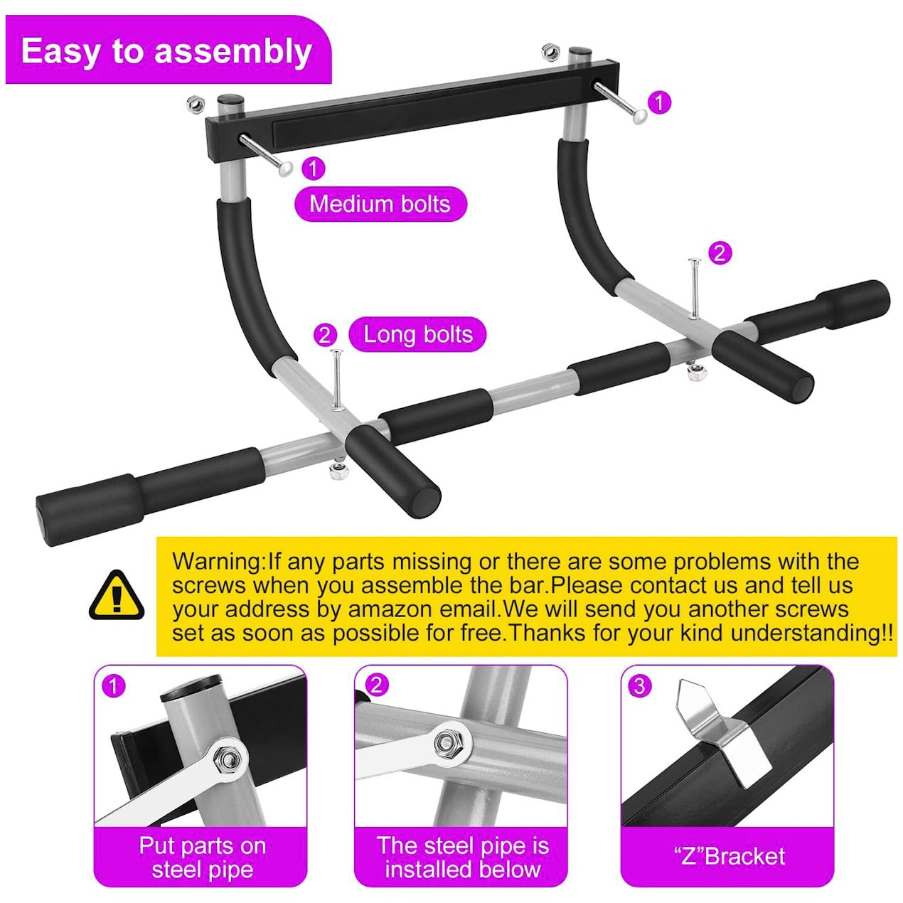 Home Gym Pull-Up & Chin-Up Bar | Foldable Heavy Duty Doorway Trainer with Padded Multi-Grip Handles | Fits 61–81 cm Frames | Black & Grey