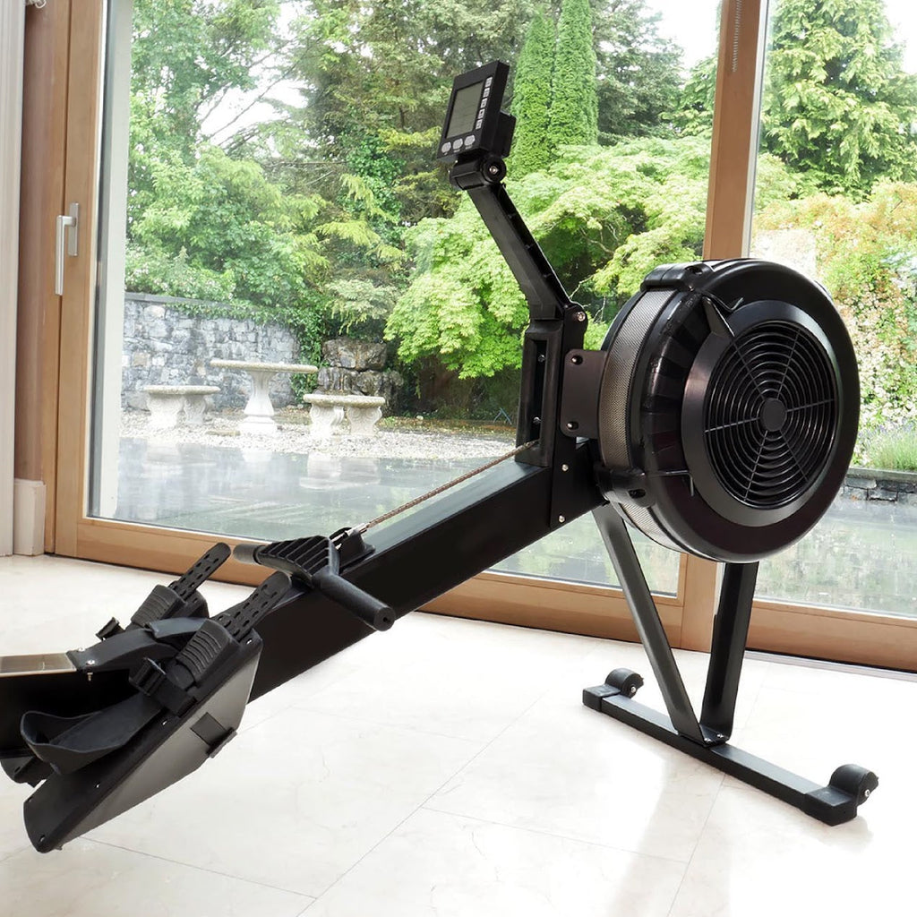 Full-Motion Air Resistance Rower – 10-Level Silent Rowing Machine with Foldable Aluminum Rail, LCD Monitor & Cushioned Seat for Home Cardio & Strength Traininge Cardio & Strength Training