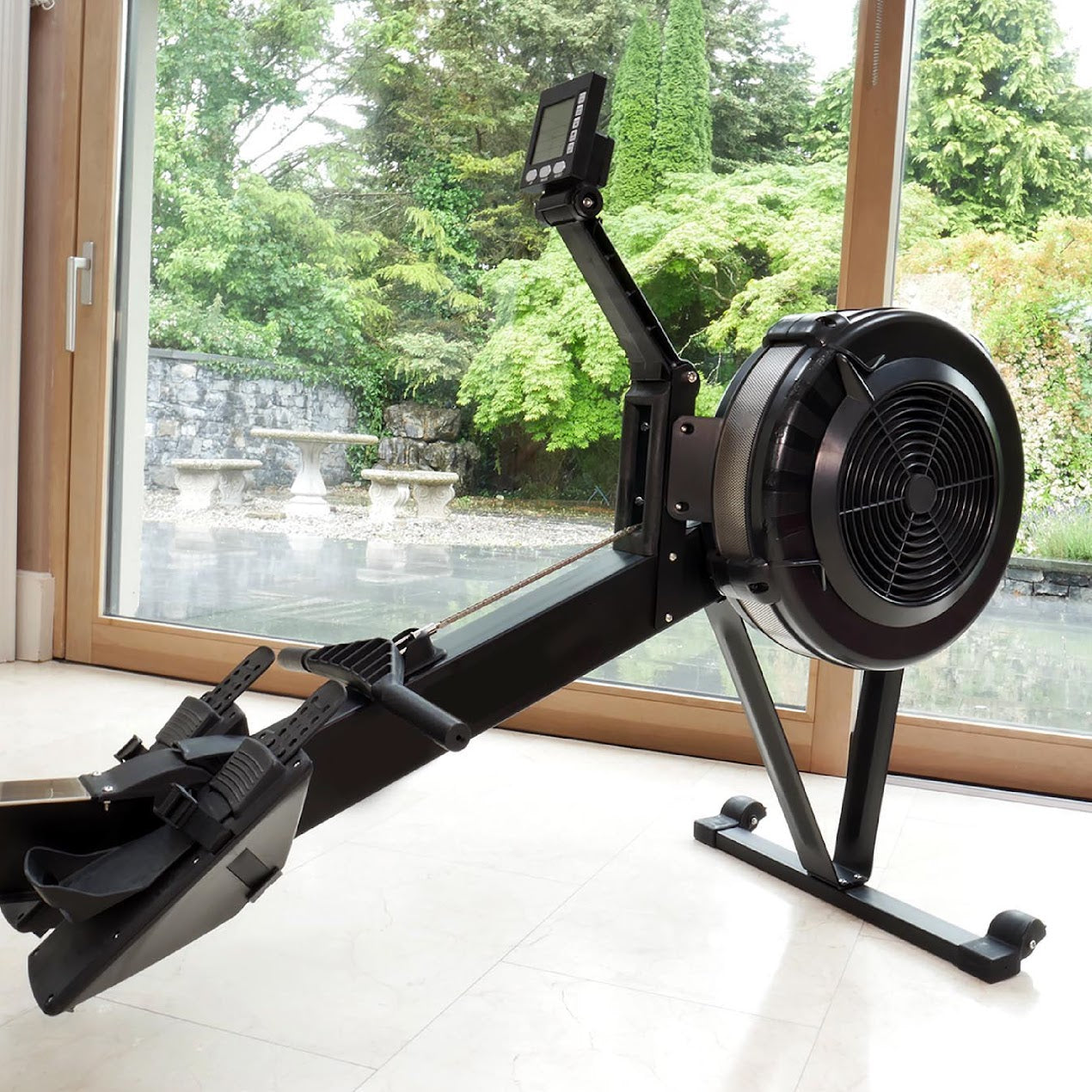 Full-Motion Air Resistance Rower – 10-Level Silent Rowing Machine with Foldable Aluminum Rail, LCD Monitor & Cushioned Seat for Home Cardio & Strength Traininge Cardio & Strength Training