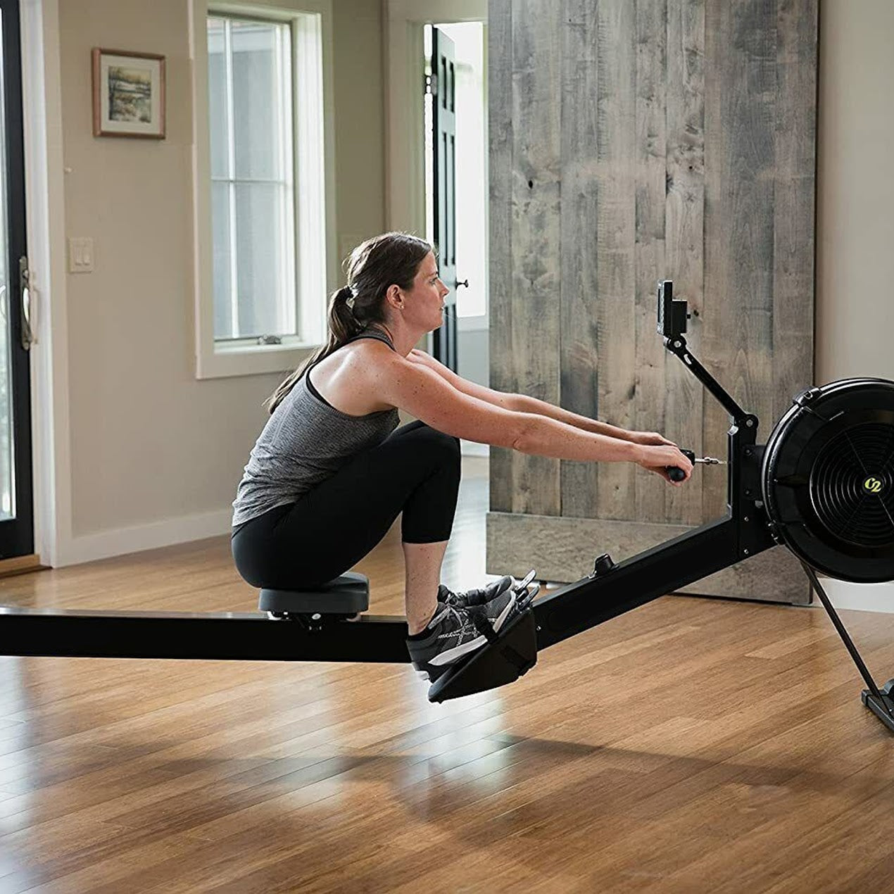 Full-Motion Air Resistance Rower – 10-Level Silent Rowing Machine with Foldable Aluminum Rail, LCD Monitor & Cushioned Seat for Home Cardio & Strength Traininge Cardio & Strength Training