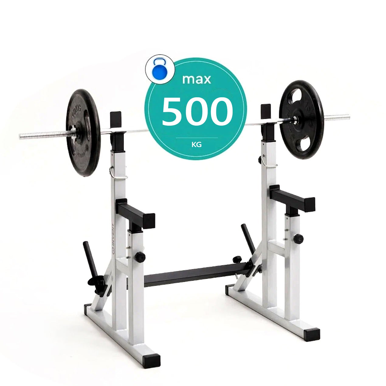 400kg Load Capacity Adjustable Squat & Bench Press Rack 2.0 – Heavy Duty Steel Frame, Multi Position & Safety Spotters for Home Gym Workouts