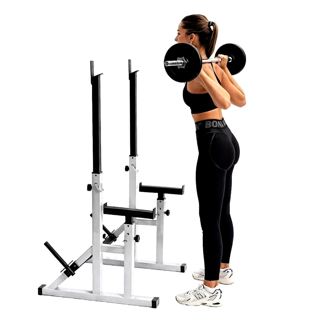 400kg Load Capacity Adjustable Squat & Bench Press Rack 2.0 – Heavy Duty Steel Frame, Multi Position & Safety Spotters for Home Gym Workouts