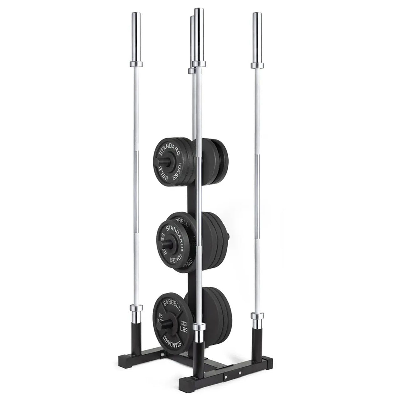 3-Tier Olympic Weight Plate Rack with Barbell Holder – Heavy-Duty, Scratch-Resistant Steel Tree Stand, 200 kg Capacity for Compact Home Gym Storage