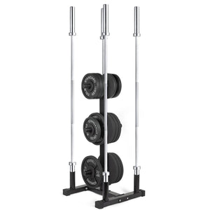 3-Tier Olympic Weight Plate Rack with Barbell Holder – Heavy-Duty, Scratch-Resistant Steel Tree Stand, 200 kg Capacity for Compact Home Gym Storage