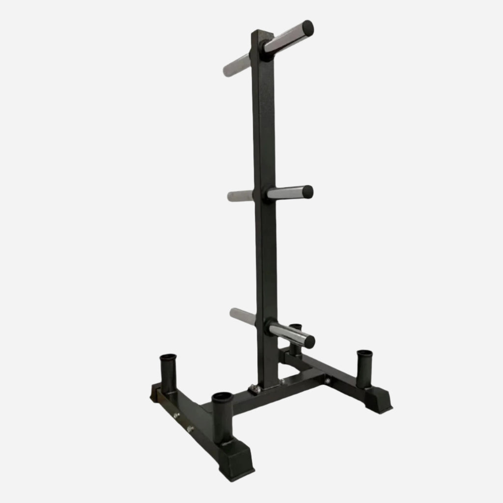 3-Tier Olympic Weight Plate Rack with Barbell Holder – Heavy-Duty, Scratch-Resistant Steel Tree Stand, 200 kg Capacity for Compact Home Gym Storage