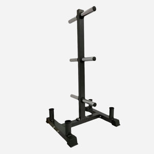 3-Tier Olympic Weight Plate Rack with Barbell Holder – Heavy-Duty, Scratch-Resistant Steel Tree Stand, 200 kg Capacity for Compact Home Gym Storage